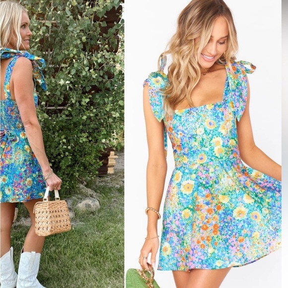 Show Me Your Mumu Claire Mini Dress Painterly Petals Print Small Resortwear Boho - Picture 11 of 13